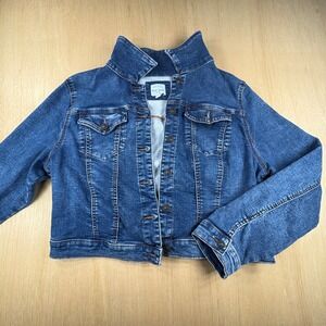 Wax Jean Womens 2XL Blue Denim Trucker Jacket Cropped Stretch Medium Wash